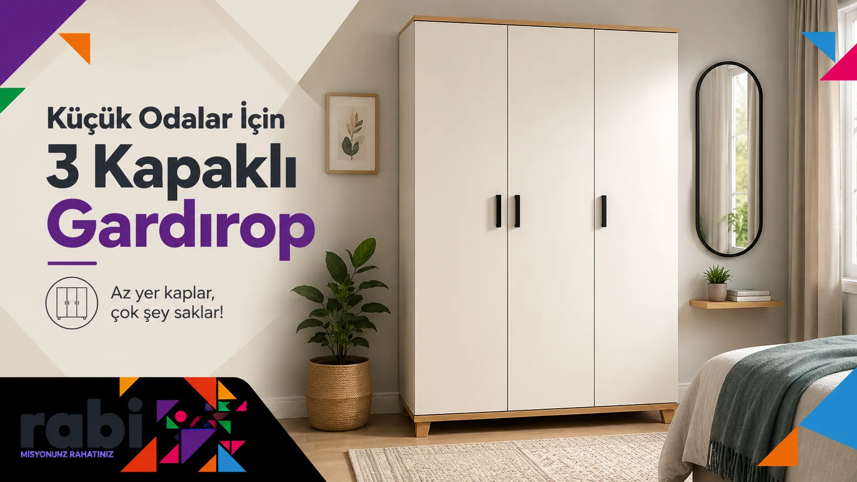 Küçük Odalar İçin 3 Kapaklı Gardırop